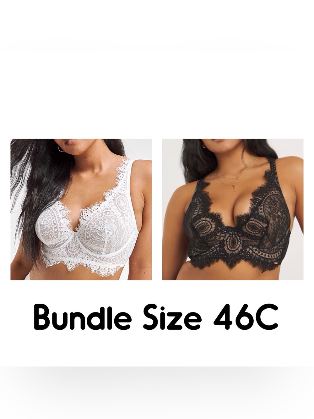 Bundle Size 46C Figleaves Curve Lace Bra with High Apex in Black + White
